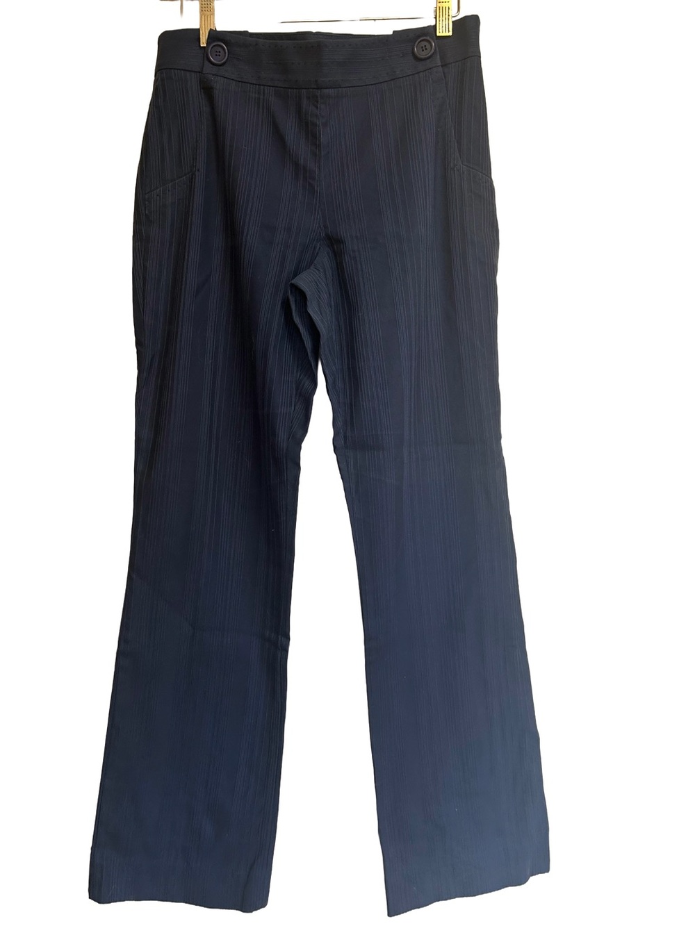 Vintage Sigrid Olsen Navy Blue Textured Pinstripe Pants Tailored Side Zip Sz 4